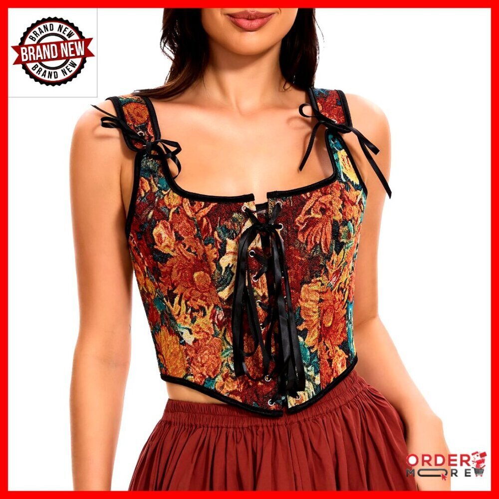 Vintage Denim Corset Top Lace Up Renaissance Bustier Y2K Crop Sexy Overbust